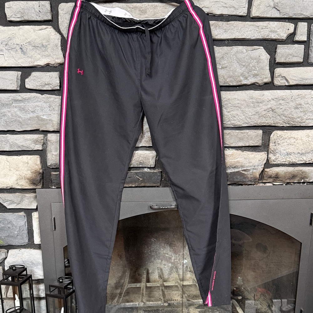 Under Armour  Black Track Pants with Pink Stripes